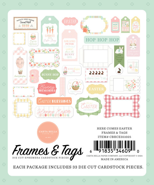 Carta Bella Cardstock Ephemera 33/Pkg-Frames & Tags, Here Comes Easter CE351025