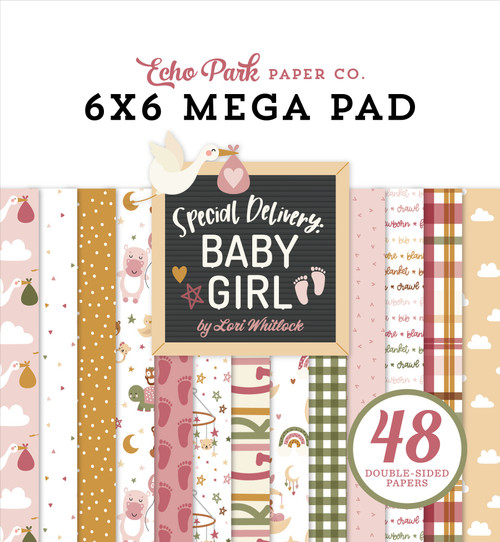 Echo Park Double-Sided Mega Paper Pad 6"x6" 48/Pkg-Special Delivery Baby Girl Cardmakers DG354031 - 691835362793