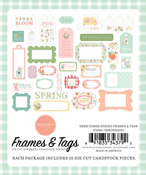 Carta Bella Cardstock Ephemera 33/Pkg-Frames & Tags, Here Comes Spring CS352025