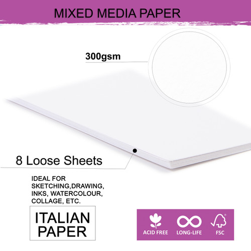 3 Pack - Little Birdie Mixed Media A4 Paper 300gsm-8 Sheets - CR94620