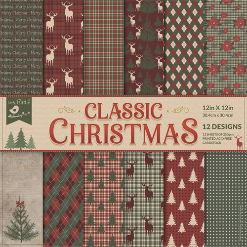 3 Pack Little Birdie Cardstock 12 Sheet Pack 12"X12"-Classic Christmas CR93250 - 8903236757033