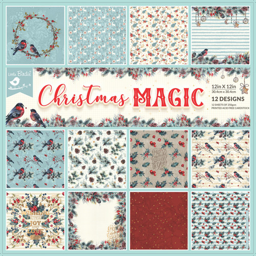 3 Pack Little Birdie Cardstock 12 Sheet Pack 12"X12"-Christmas Magic CR93231 - 8903236756845