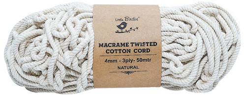 3 Pack - Little Birdie Macrame Twisted Cord Natural 4mm-50m - CR85485 - 8903236678765