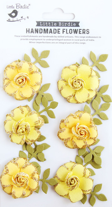 3 Pack - Little Birdie Pixie Rose Paper Flowers 6/Pkg-Sunshine - CR93002 - 8903236754551