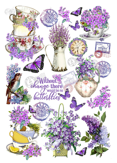 6 Pack Little Birdie Deco Transfer Sheet A4-Lavender Blossoms TRNSFR1-85675 - 8903236680676