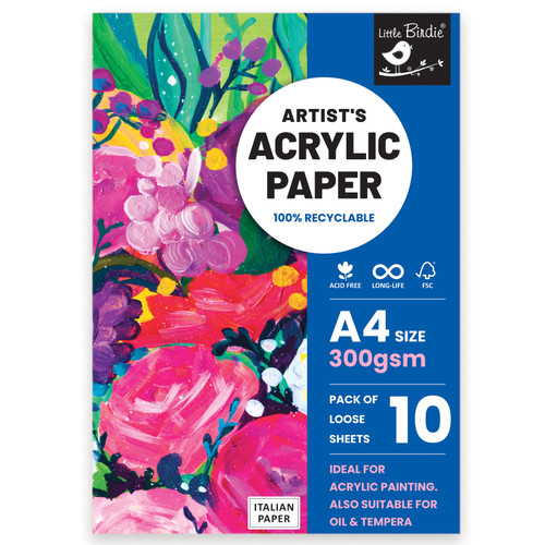 3 Pack Little Birdie Artist's Acrylic A4 Paper 300gsm-10 Sheets CR94617 - 8903236770704