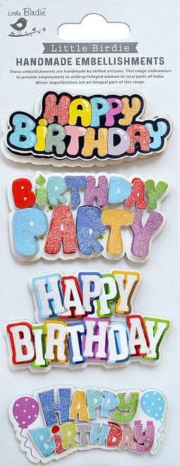 6 Pack Little Birdie 3D Glitter Embellishment 4/Pkg-Birthday Party CR83946 - 8903236662405