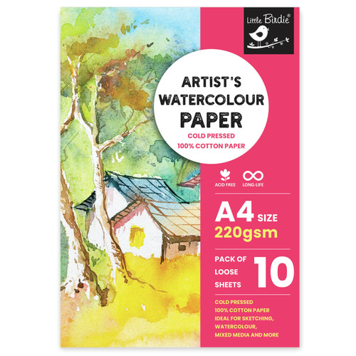 3 Pack Little Birdie Artist's Watercolour A4 Paper 250gsm-10 Sheets CR94614 - 8903236770674