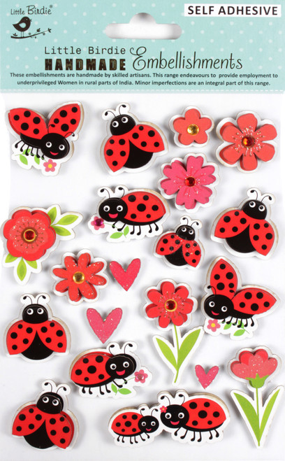 6 Pack Little Birdie Glitter Embellishments 20/Pkg-Ladybug Love CR91497 - 8903236739503