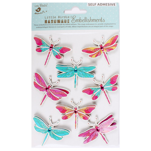 6 Pack - Little Birdie Glitter Embellishments 8/Pkg-Dreamy Dragonfly - CR91498 - 8903236739510