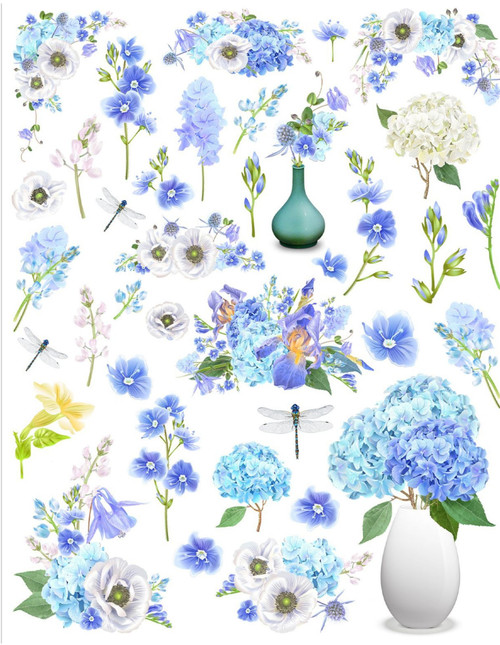 6 Pack - Little Birdie Deco Transfer Sheet A4-Blue Blossoms - TRNSFR1-88953 - 8903236714050
