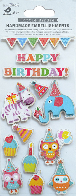 6 Pack - Little Birdie 3D Glitter Embellishment 13/Pkg-Birthday Cheer - CR83966 - 8903236662603