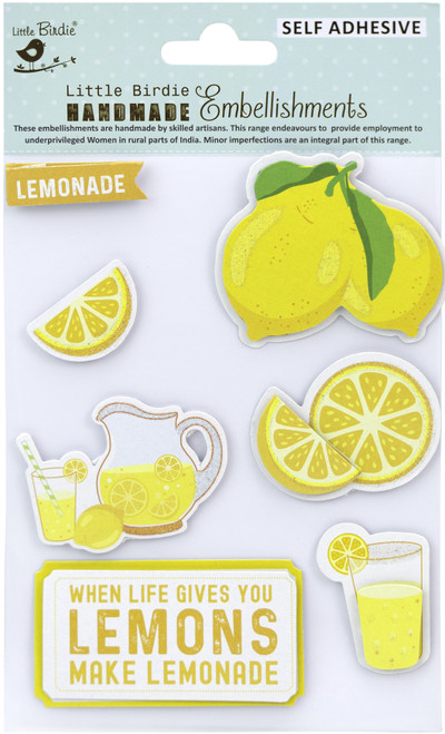 6 Pack Little Birdie 3D Embellishment 7/Pkg-Lemon And Lemonade CR83605 - 8903236658989