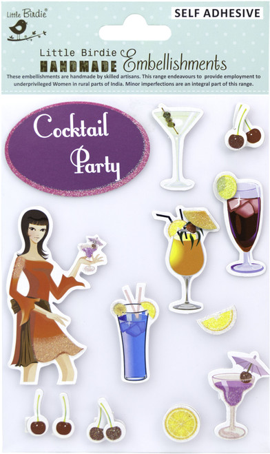 6 Pack Little Birdie 3D Embellishment 11/Pkg-Cocktail Party CR83650 - 8903236659436