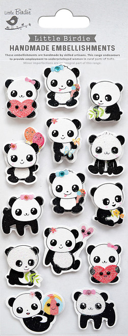 6 Pack Little Birdie Handmade 3D Embellishments 14/Pkg-Happy Panda CR83856 - 8903236661491