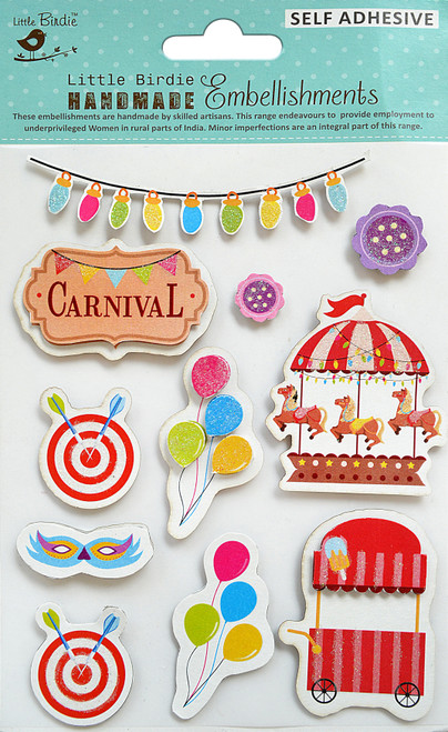 6 Pack - Little Birdie 3D Embellishment 11/Pkg-Colorful Carnival - CR83625 - 8903236659184