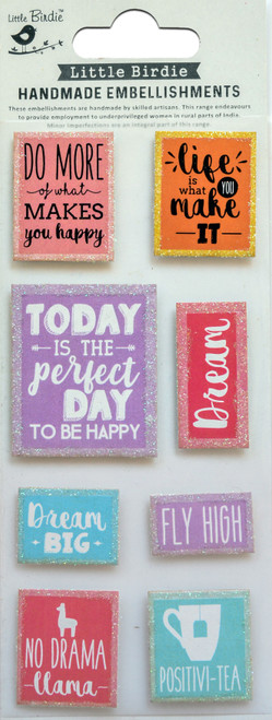 6 Pack Little Birdie Sticker Embellishment Sticker 8/Pkg-Be Positive CR79732 - 8903236618433