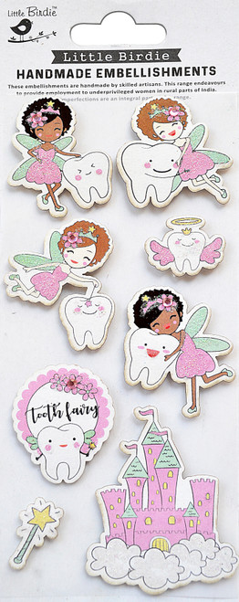 6 Pack - Little Birdie Baby Embellishments 8/Pkg-Tooth Fairy Pink - BABYEM12-83930 - 8903236662245