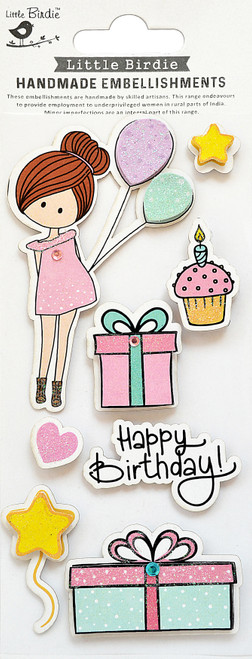 6 Pack - Little Birdie Sticker Embellishment 8/Pkg-Happy Birthday - CR79810 - 8903236619218