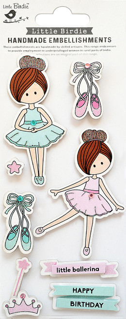 6 Pack Little Birdie Sticker Embellishment 9/Pkg-Little Ballerina CR79811 - 8903236619225