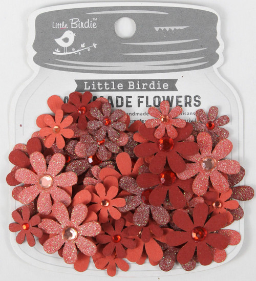 6 Pack Little Birdie Sparkle Florettes Paper Flowers 60/Pkg-Scarlet Blend SPRKLFL2-87227 - 8903236696196