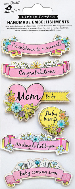 6 Pack - Little Birdie Baby Embellishment 6/Pkg-Pink Countdown To A Miracle - BABYEM3-84039 - 8903236663334
