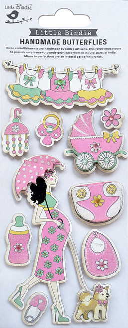 6 Pack - Little Birdie Baby Embellishments 11/Pkg-It's A Girl Pink - BABYEM9-83926 - 8903236662207