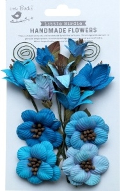 3 Pack Little Birdie Denny Paper Flowers 13/Pkg-Aqua Splash DENNY-88491 - 8903236709438
