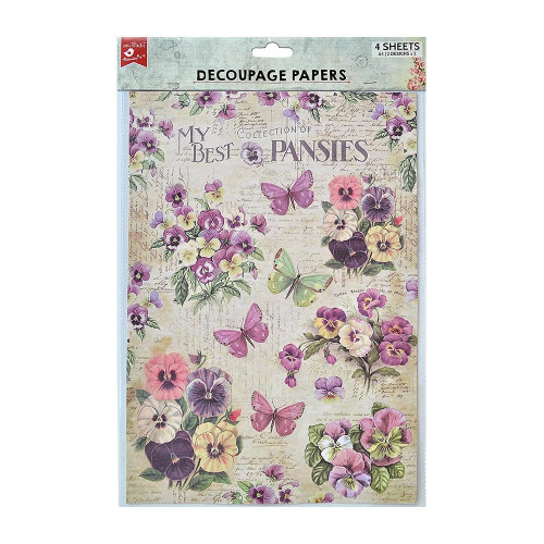 6 Pack - Little Birdie Decoupage Paper A4 4/Pkg-Pretty Pansies & Pancy Garden - CR81866 - 8903236640953