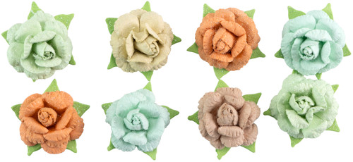 3 Pack - Little Birdie Angle Rose Paper Flowers 8/Pkg-Woodland Stories - ANGLE-79474