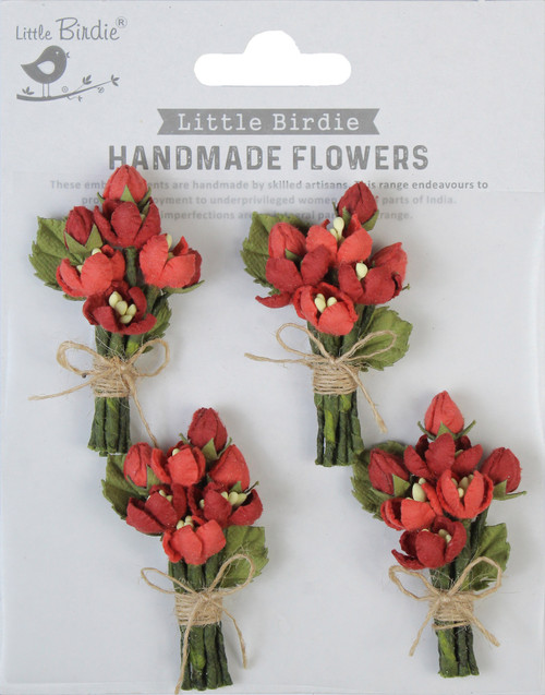 3 Pack Little Birdie Jubilee Paper Flowers 4/Pkg-Scarlet Blend JUBILEE-87062 - 8903236694543