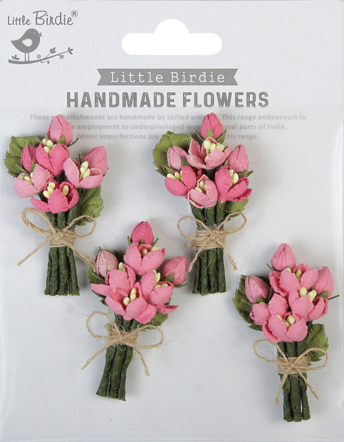 3 Pack Little Birdie Jubilee Paper Flowers 4/Pkg-Rosy Note JUBILEE-87058 - 8903236694505