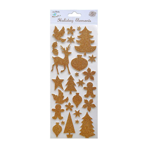 6 Pack Little Birdie Christmas Glitter Reindeer & Tree 26/Pkg-Gold CR29915 - 8903236176476