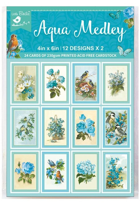6 Pack Little Birdie Journaling Cards 4"X6" 24/Pkg-Aqua Medley CR79488 - 8903236694895