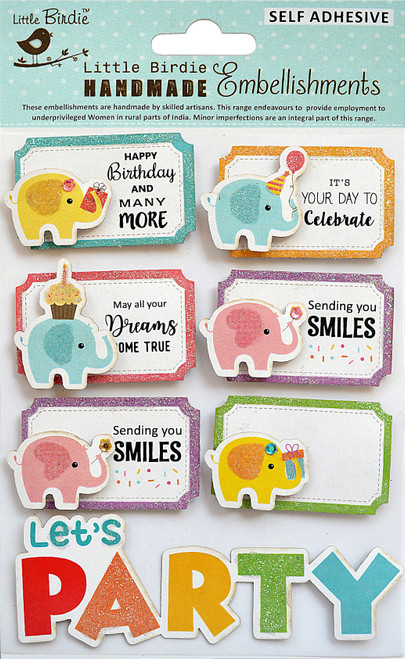 6 Pack Little Birdie Birthday Sticker Embellishment 7/Pkg-Party CR77254 - 8903236593266