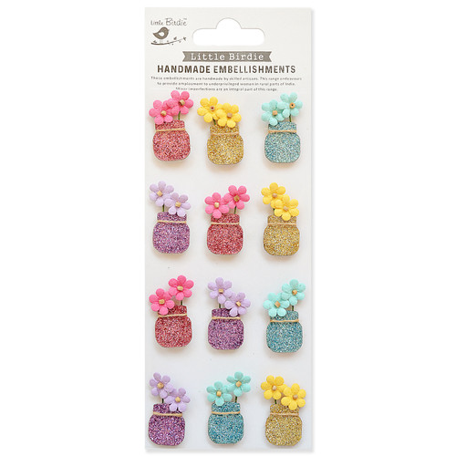 6 Pack Little Birdie Mini Glitter Embellishments 12/Pkg-Flower Vase CR78693 - 8903236607819