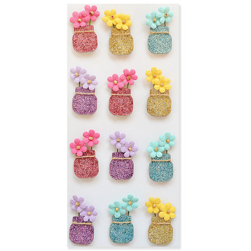6 Pack Little Birdie Mini Glitter Embellishments 12/Pkg-Flower Vase CR78693