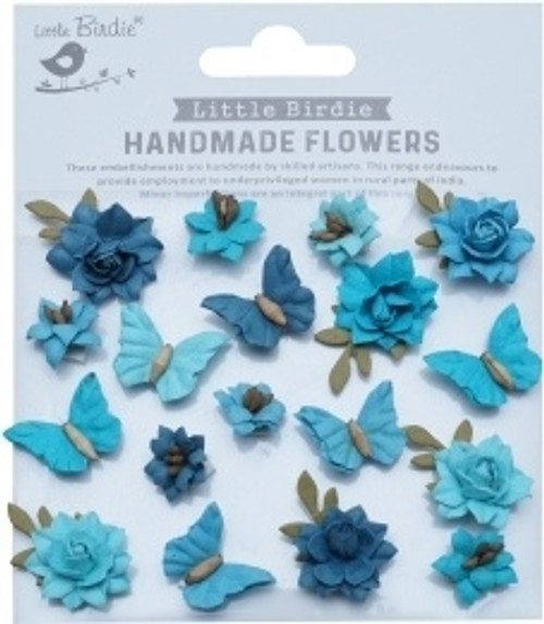 3 Pack - Little Birdie Cloria Paper Flowers 18/Pkg-Aqua Splash - CLORIA-88496 - 8903236709483
