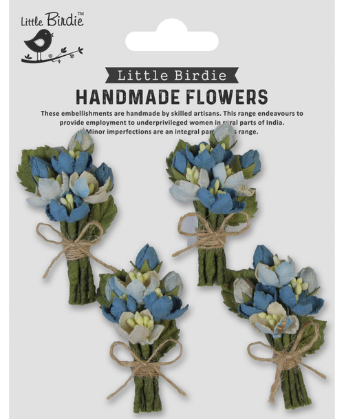 3 Pack - Little Birdie Jubilee Paper Flowers 4/Pkg-Aqua Splash - JUBILEE-87056 - 8903236694482
