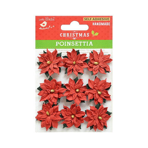 3 Pack Little Birdie Paper Flower Christmas Poinsettia 9/Pkg-Red CR73302 - 8903236552942