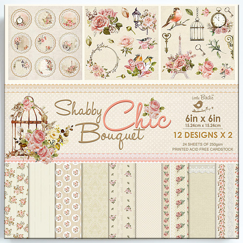 3 Pack - Little Birdie Cardstock Pack 6"X6" 12/Pkg-Shabby Chic Bouquet - CR84006 - 8903236663006