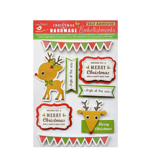 6 Pack Little Birdie Christmas 3D Embellishment 8/Pkg-Reindeer Wishes CR73203 - 8903236551952