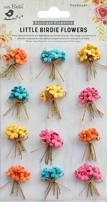 3 Pack - Little Birdie Paper Flower Bouquet 12/Pkg-Vivid Palette - BOUQT1-69312 - 8903236511567