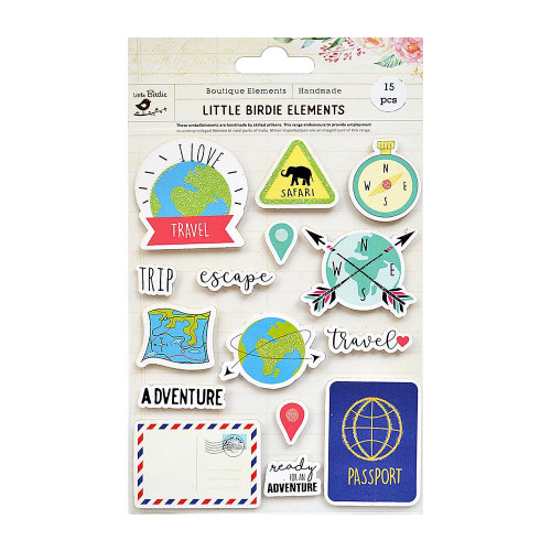 6 Pack - Little Birdie I Love Travel Sticker 15/Pkg-I Love Travel - CR72004 - 8903236539936
