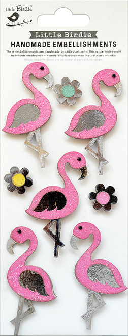 6 Pack Little Birdie 3D Sticker Embellishment 8/Pkg-Fancy Flamingo CR79789 - 8903236619003