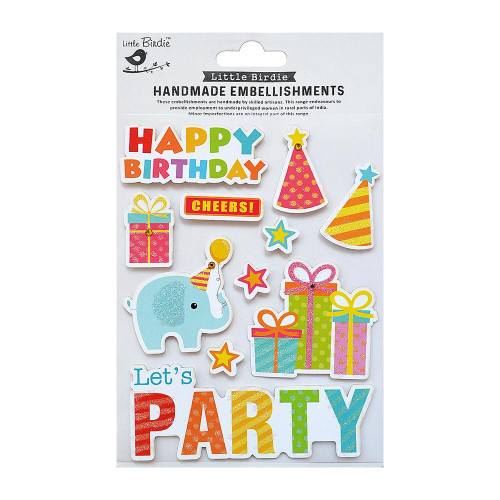 6 Pack - Little Birdie Birthday Embellishment 11/Pkg-Let's Party - CR71991 - 8903236539806