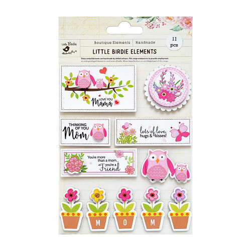 6 Pack - Little Birdie Love Sticker Embellishment 11/Pkg-Love You Mom - CR72183 - 8903236541724