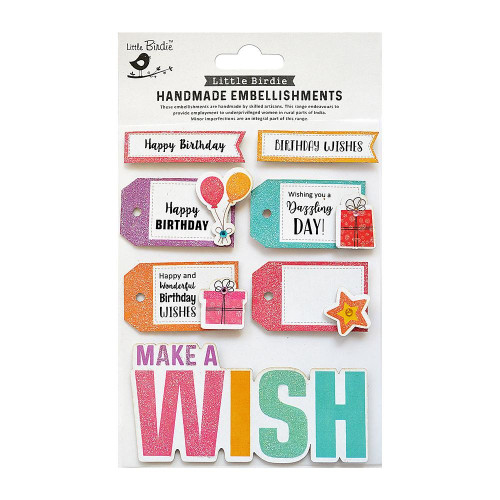 6 Pack Little Birdie Make A Wish Sentiment Embellishment 7/Pkg-Make A Wish CR77255 - 8903236593273