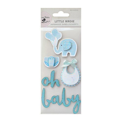 6 Pack Little Birdie Oh Baby Embellishment 5/Pkg-Blue CR66487 - 8903236483314