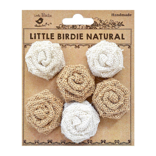 3 Pack Little Birdie Burlap Mini Roses 6/Pkg-Natural & Cream CR52427 - 8903236102512